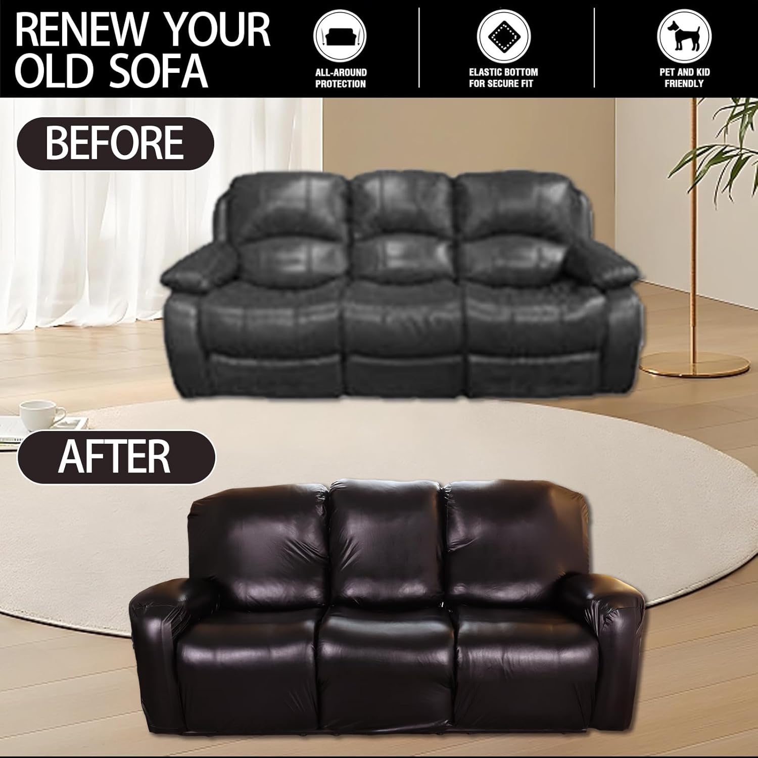 Fundas de cuero sintético para sofá reclinable, fundas impermeables para sofá, fundas de sofá de 8 piezas para sofás reclinables, fundas de sofá