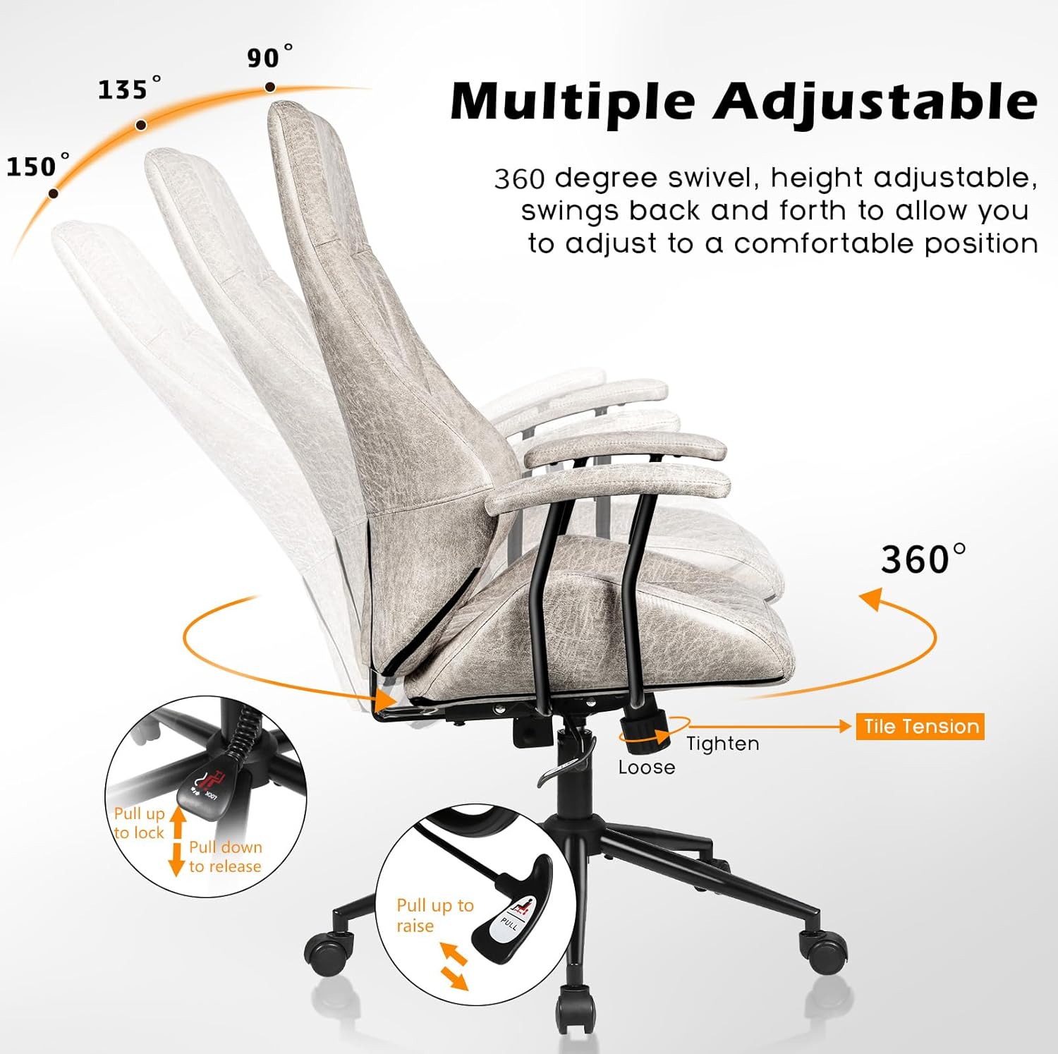 PUKAMI Morden Silla de oficina de cuero, silla de computadora, silla de escritorio ergonómica, silla de escritorio con respaldo alto, silla