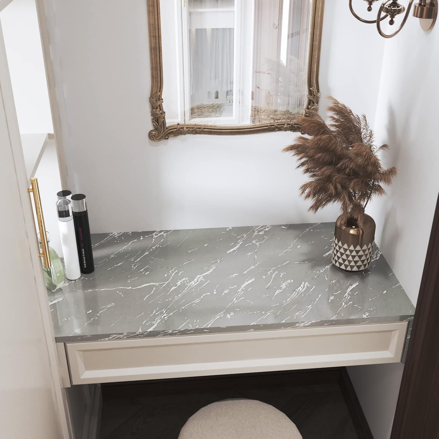 Papel de contacto de mármol de 15.8 x 393.7 pulgadas, papel tapiz de mármol gris, impermeable, autoadhesivo, papel de vinilo Revomable para cocina,