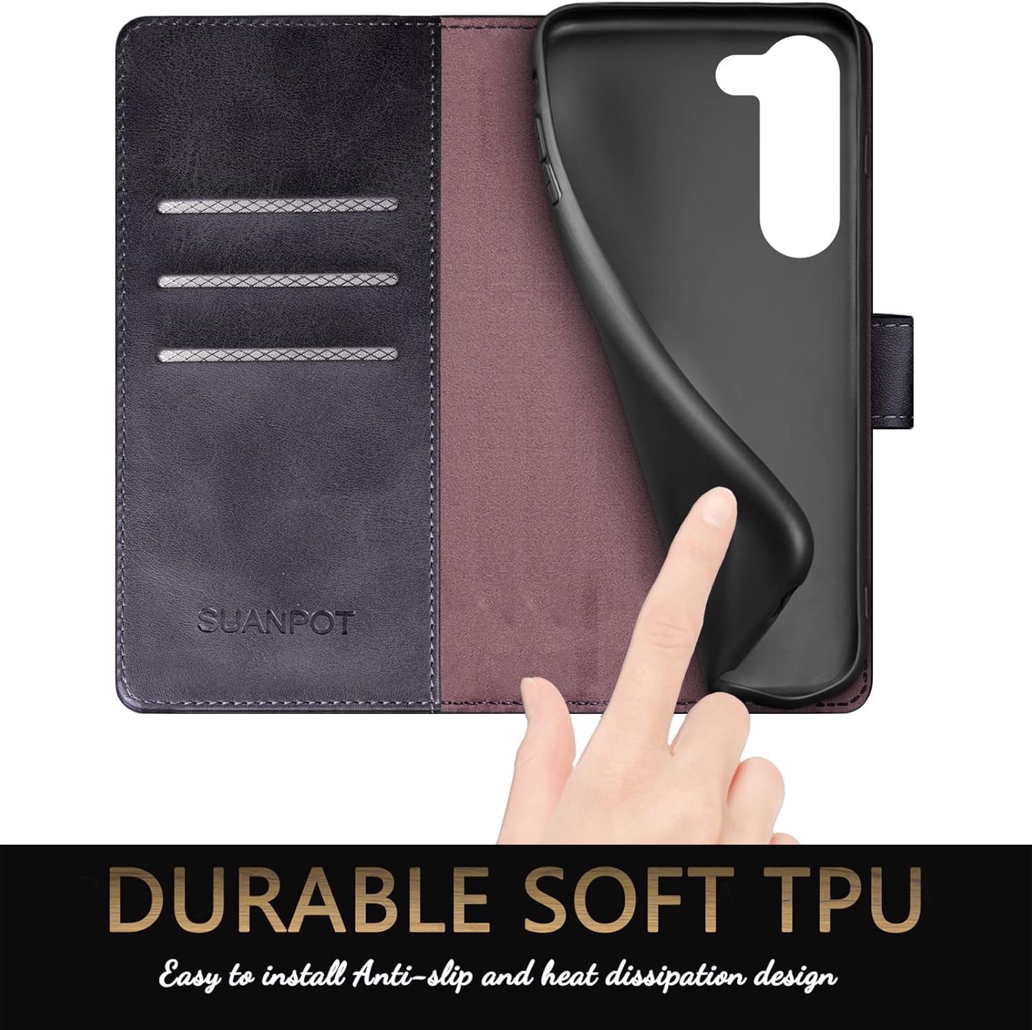 SUANPOT Funda tipo cartera para Samsung Galaxy S23 + Plus con bloqueo RFID, tarjetero y tarjetero, funda protectora de piel sintética para mujeres y