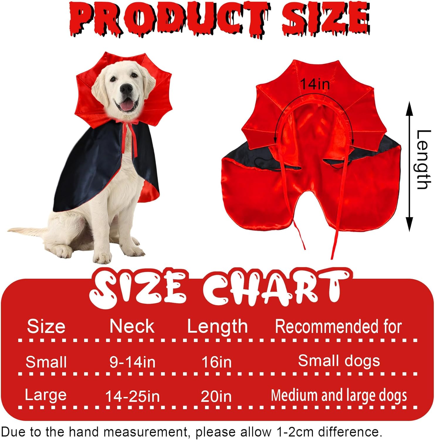 GOYOSWA Disfraz de Halloween para perro, capa de vampiro, disfraz de diablo para perro, capa de vampiro, disfraz de Halloween para perros pequeños,