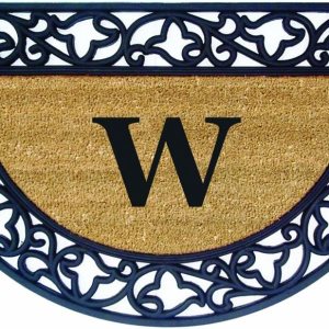 Nedia Home Borde Acanthus con felpudo medio redondo de gomafibra de coco, 22 x 36 pulgadas, W monograma Nedia Home Borde Acanthus con felpudo medio redondo de gomafibra de coco, 22 x 36 pulgadas, W monograma