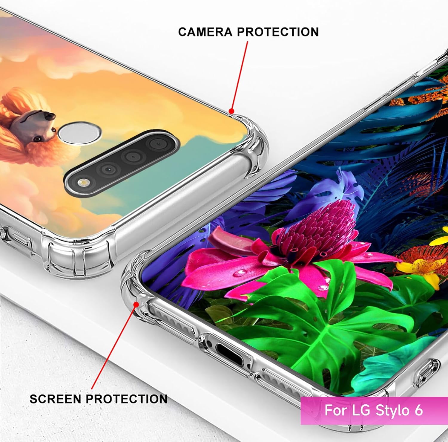 DAFEI Funda transparente para LG Stylo 6 con diseño de perro caniche aa10, bolsa de aire transparente de cuatro esquinas, reforzada contra arañazos