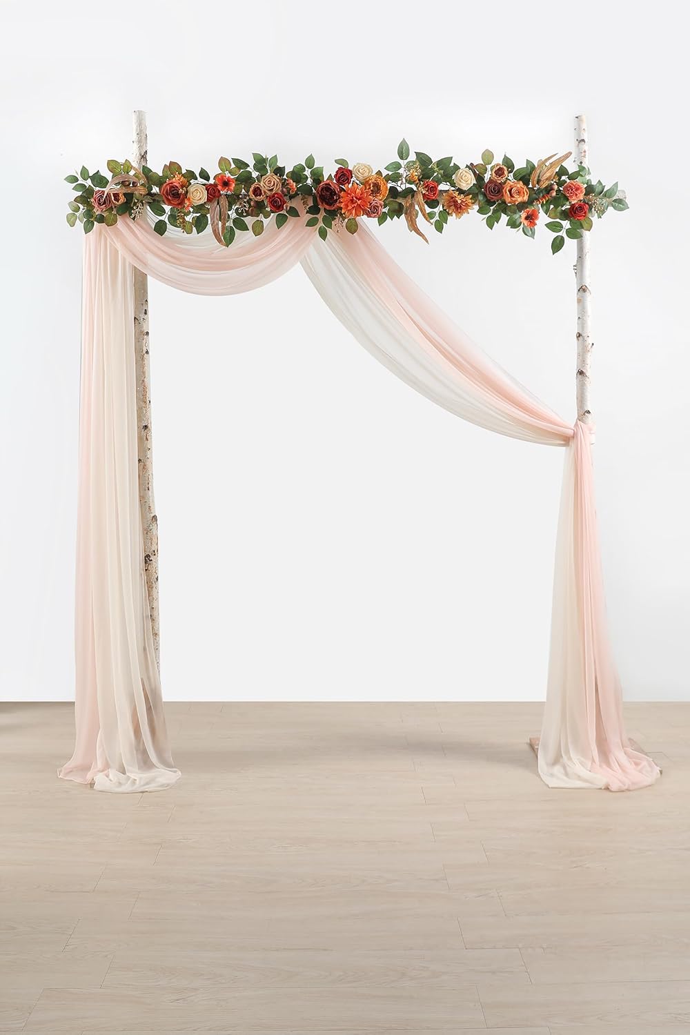 Serra Flora Tela drapeada para arco de boda, 2 paneles de 29 pulgadas x 20 pies, cortinas de color champán transparentes para decoración de techo de
