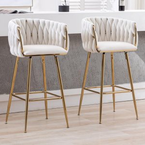 LukeAlon Juego de 2 taburetes modernos de terciopelo para mostrador, giratorios de 360 de 26 pulgadas de altura de asiento bajos con patas doradas, LukeAlon Juego de 2 taburetes modernos de terciopelo para mostrador, giratorios de 360 de 26 pulgadas de altura de asiento bajos con patas doradas,