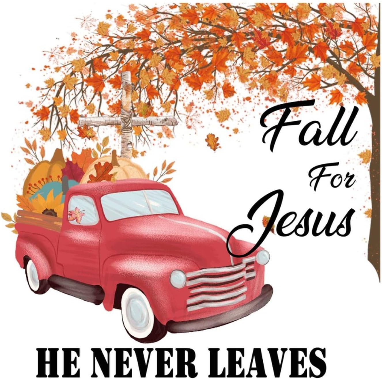 Calcomanías artísticas de pared con texto en inglés “Fall for Jesus He Never Leaves” (“Fall for Jesus He Never Leaves”) – Calcomanías de pared con