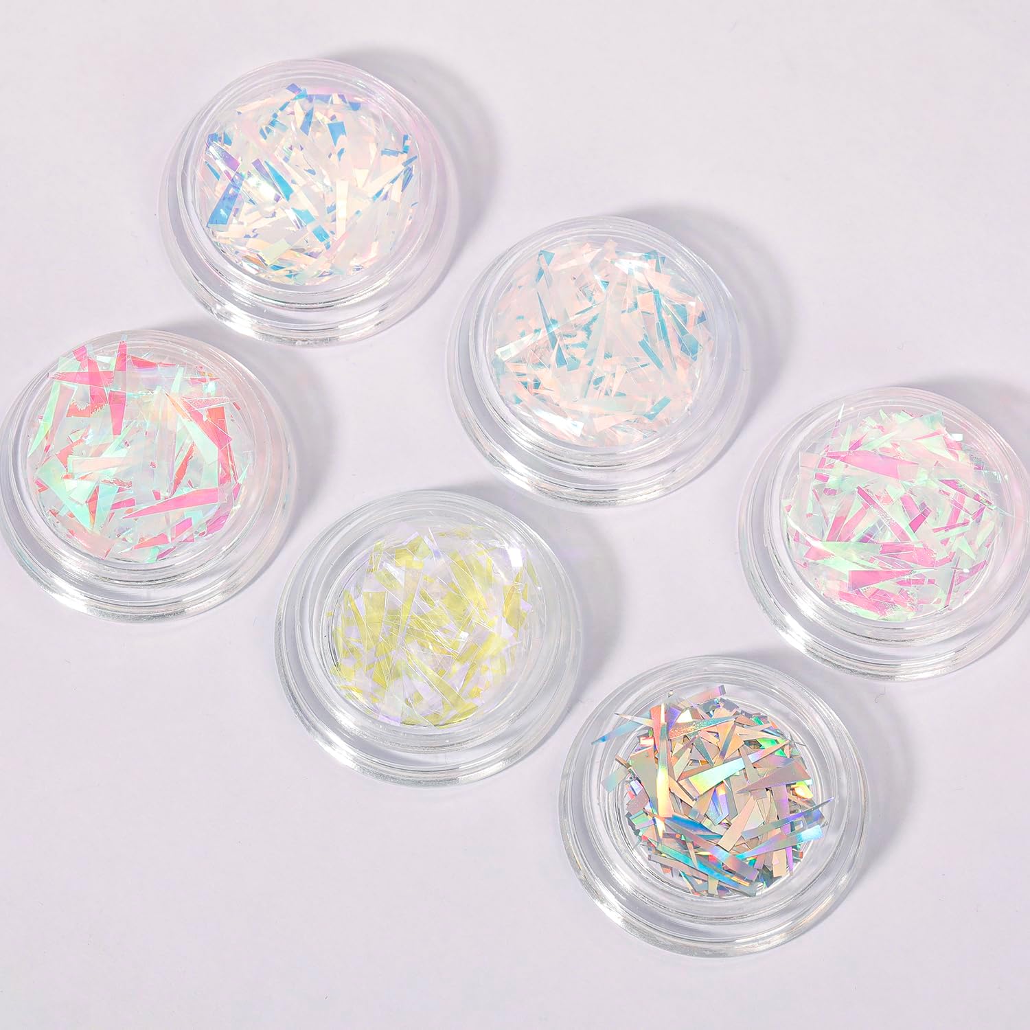 6 cajas de calcomanías de papel de aluminio para uñas, calcomanías holográficas de papel de vidrio colorido, suministros de arte francés brillante