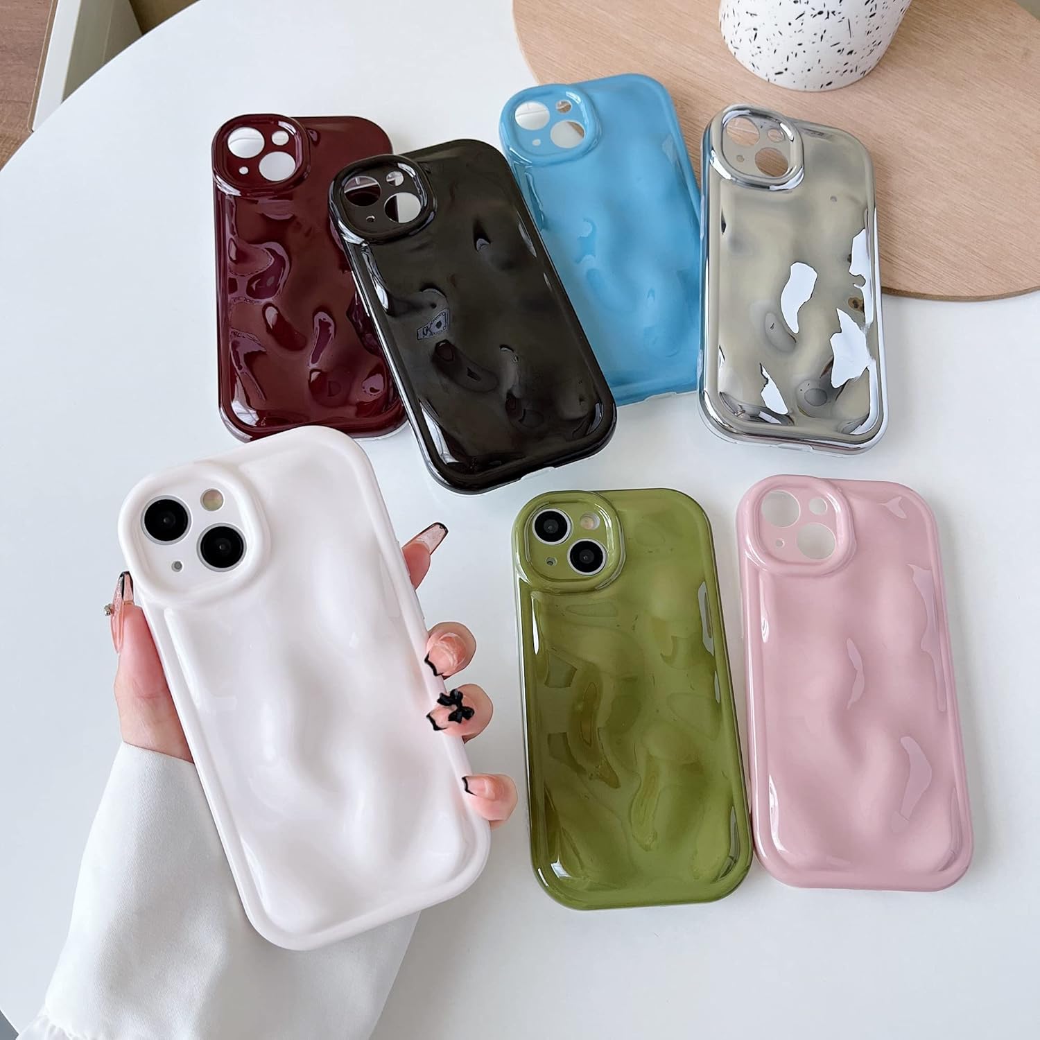 Caseative Lindo patrón de burbujas de meteorito ondulado de agua, chapado en cromo, galvanizado, protección suave para la lente de la cámara,