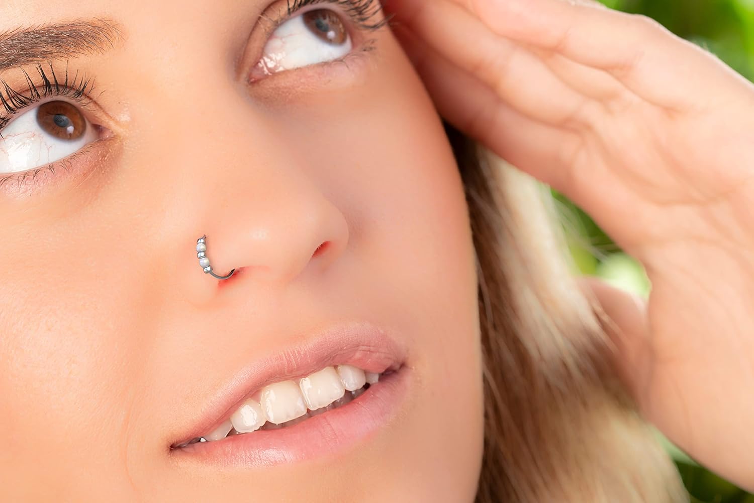 24G Nose Rings For Women 7mm Tiny White Opals 925 Silver Nose Hoops Set Hypoallergenic Nose Piercings