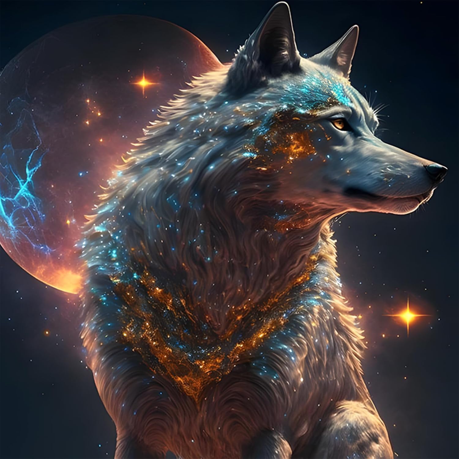 MOGTAA Kits de pintura de diamante de lobo para adultos, kits de arte de diamantes de lobo de taladro completo para principiantes, kits de puntos de