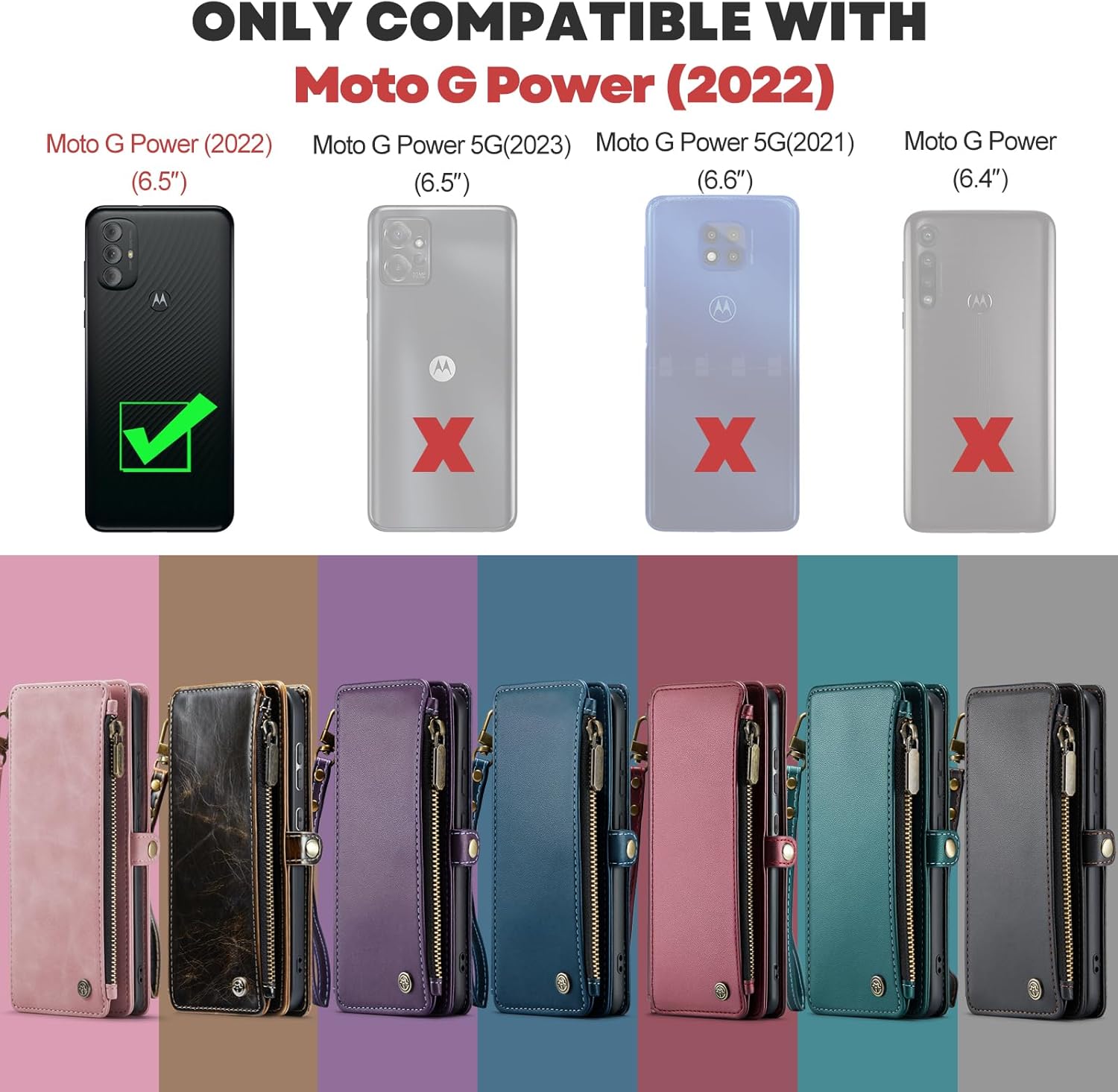 Defencase Funda para teléfono Moto G Power 2022, con bloqueo RFID, para Motorola Moto G Power 2022, para mujeres y hombres, correa de cuero a la