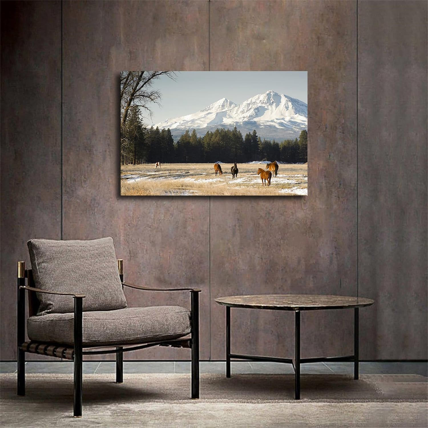 Ranch Horses Póster de ganado en cascada de montañas, Oregon United, pintura decorativa, lienzo, pósteres de pared e imagen artística moderna para