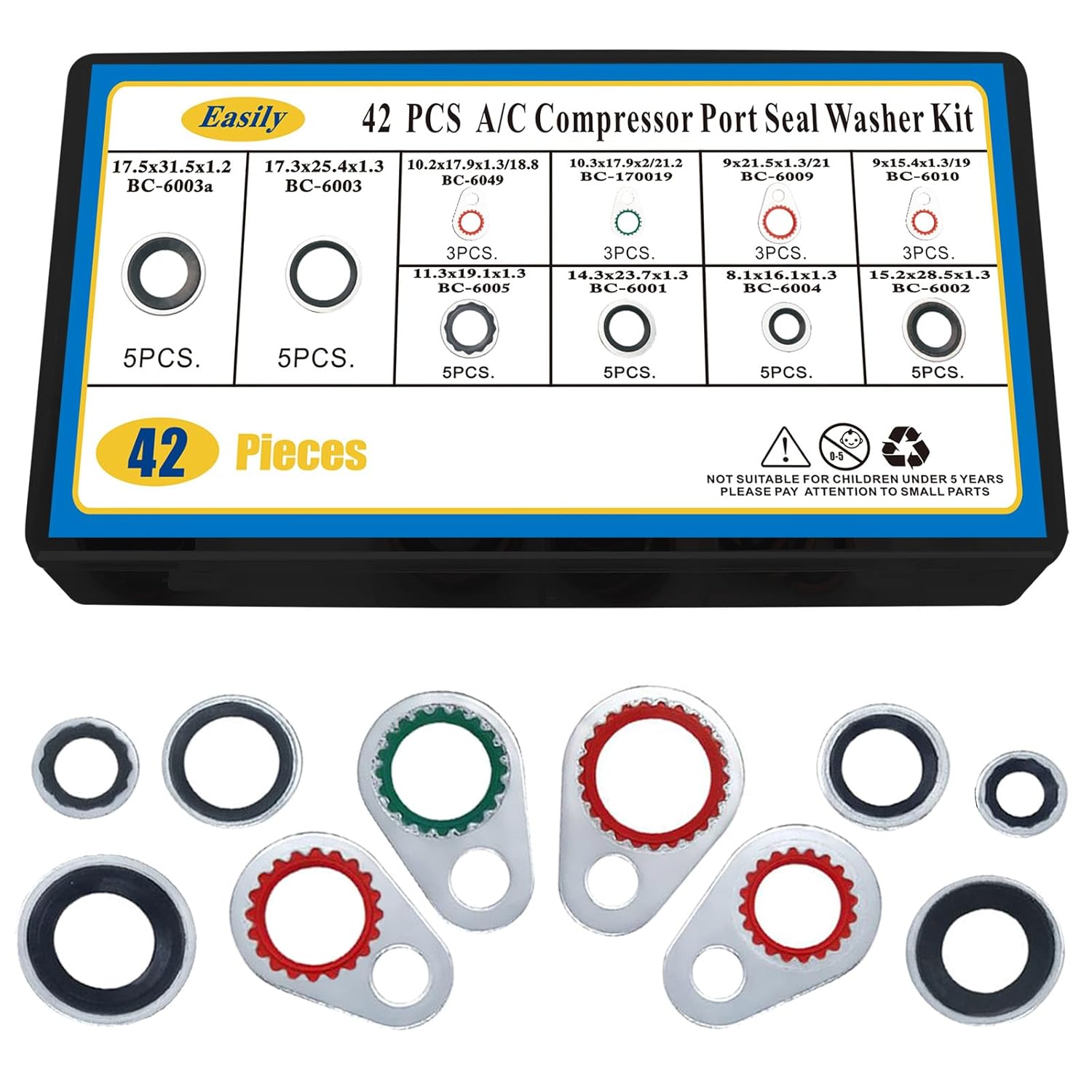 42 PCS Sistema AC Compresor Junta Sellos Aire Acondicionado Compresor Puerto Sello Arandela Kit