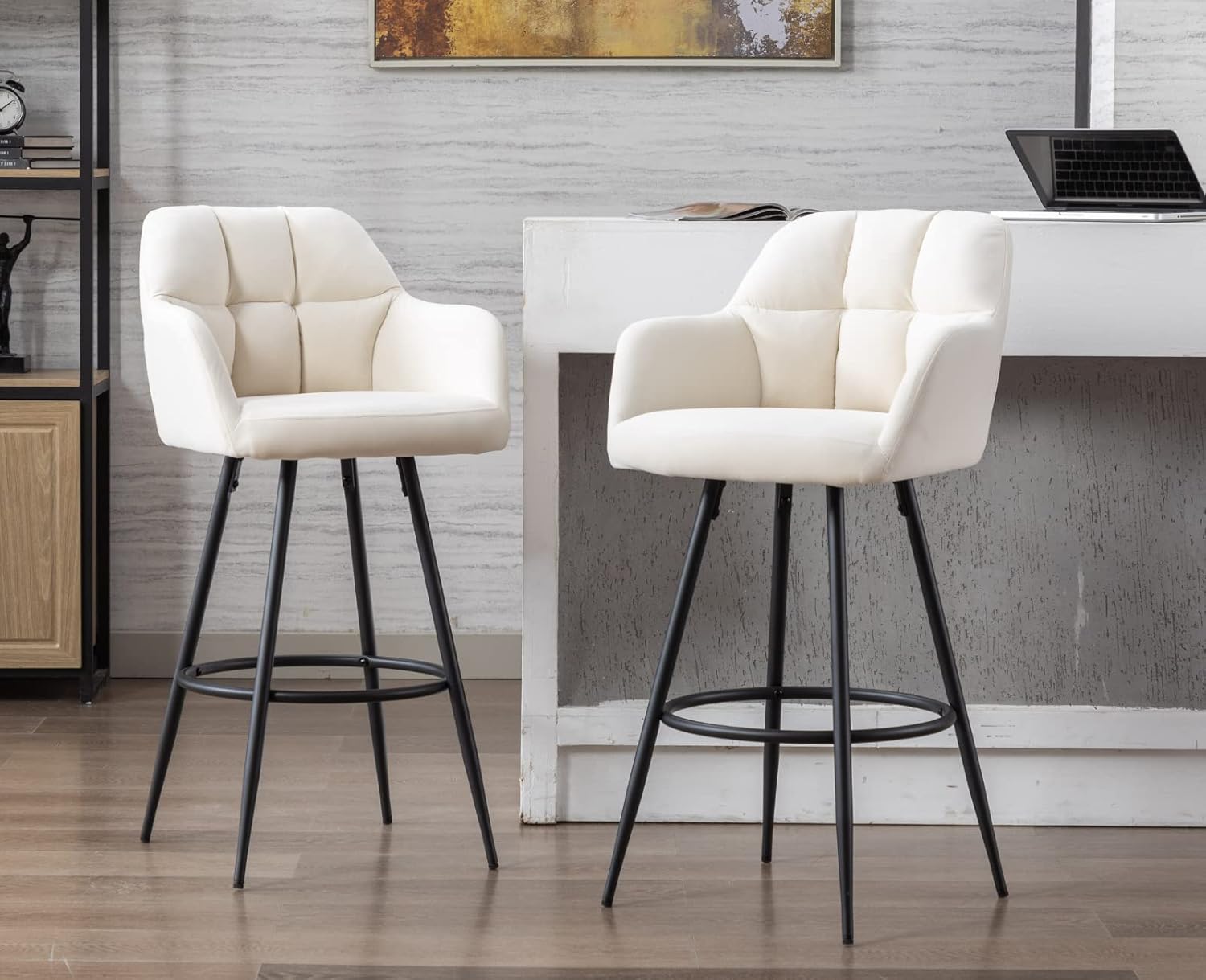 CIMOTA Taburetes de bar modernos de terciopelo de altura de barra, color crema, altura del asiento de 30 pulgadas
