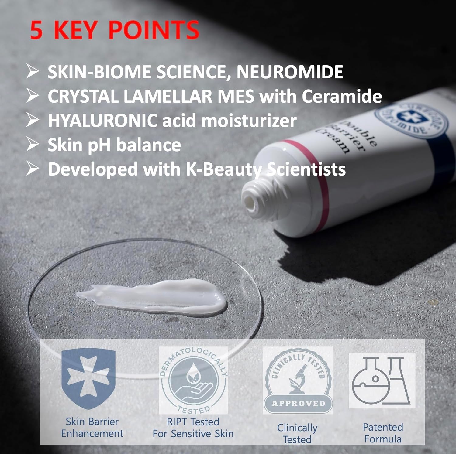 Crema de doble barrera (2.7 fl oz) Ciencia coreana del bioma de la piel con neuromida, fomenta la ceramida, alivia la piel sensible y seca,