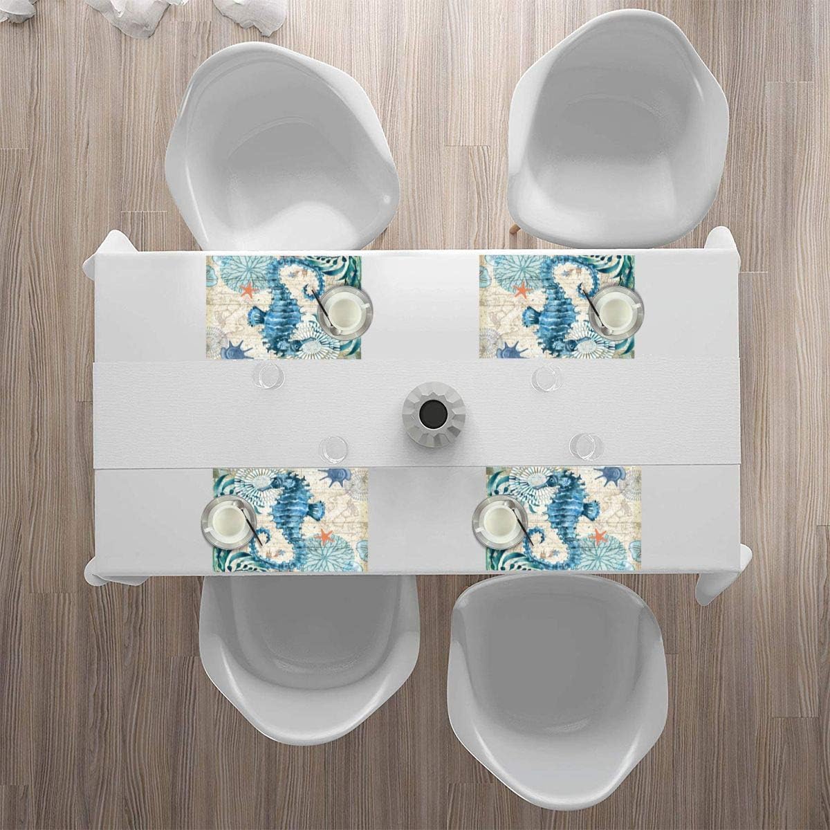 MSGUIDE Blue Seahorse – Juego de 4 manteles individuales para mesa de comedor, lavables, resistentes al calor, 12 x 18 pulgadas
