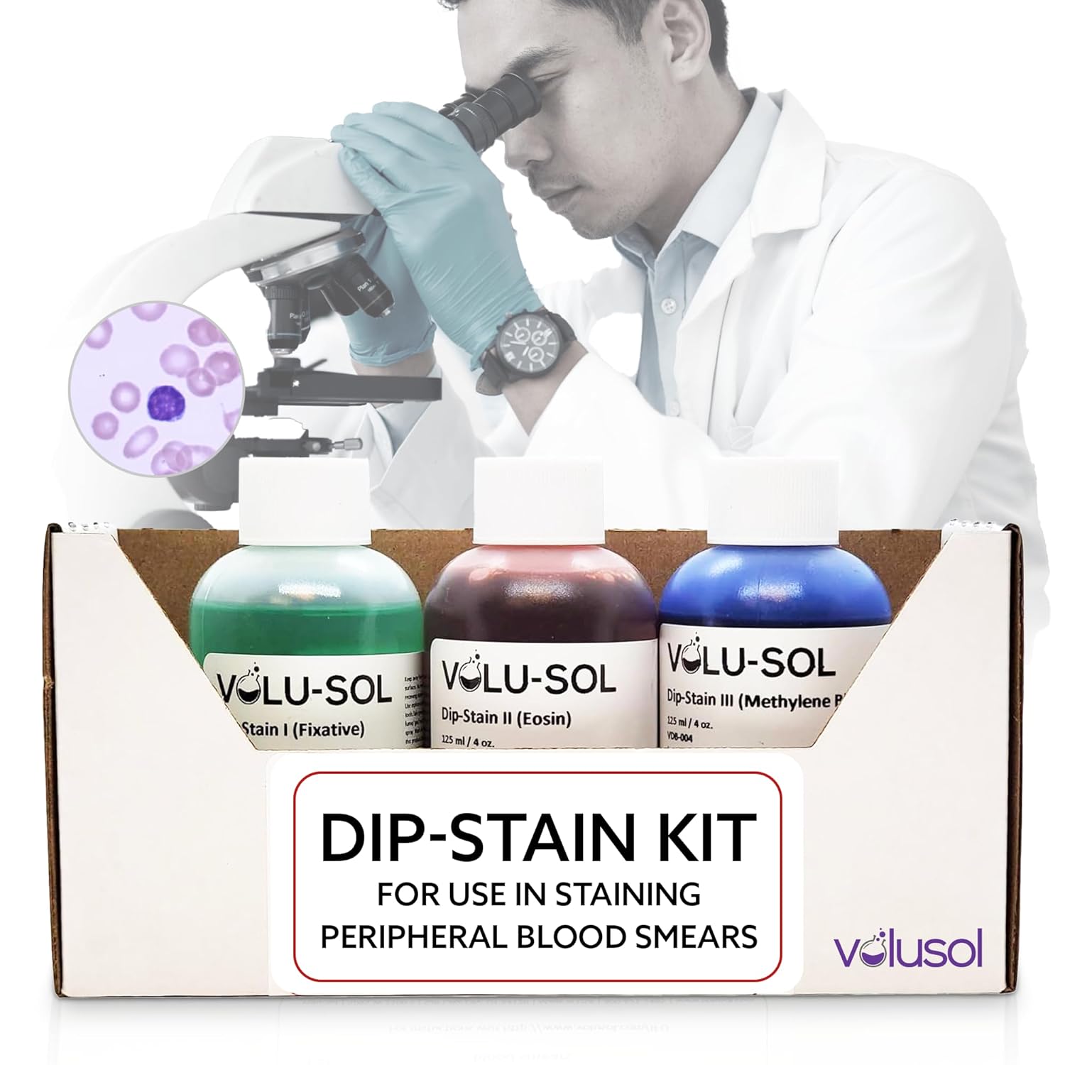 Volu-Sol – Kit de tinción rápida para frotis de sangre, médulas, ideal para microscopio, veterinario, citología, kit versátil para tinción