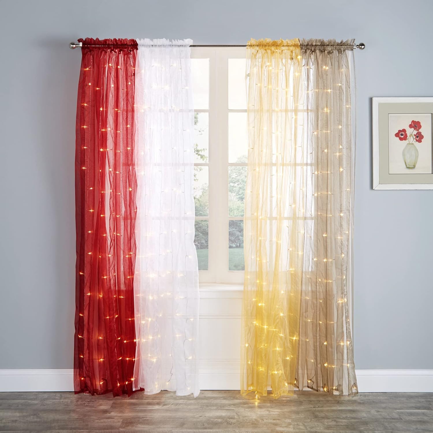 BrylaneHome Panel de cortina con bolsillo para barra de 84 pulgadas, preiluminado, 54I W 84I L, color blanco