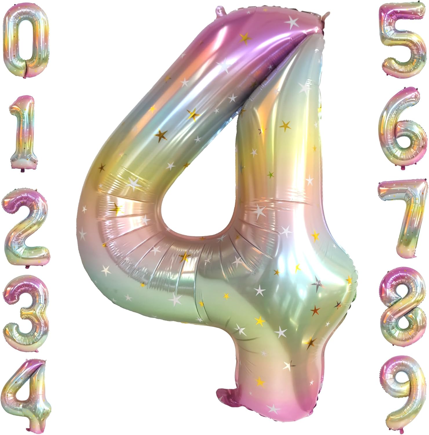 Globo de número, 4 globos, globos de número 4, globos de números degradados arcoíris de 40 pulgadas, globo del número 4, decoraciones de 4
