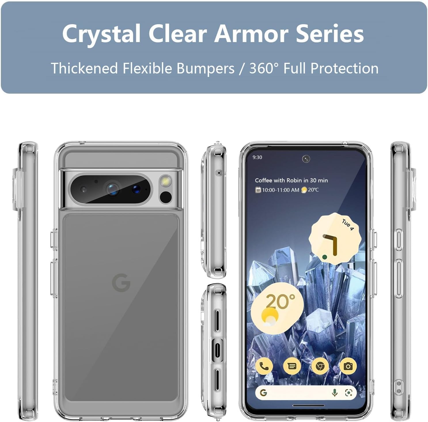 Guarishel Funda para Google Pixel 8 Pro 4 bolsas de aire integradas no amarillento Funda protectora de grado militar a prueba de golpes para Google