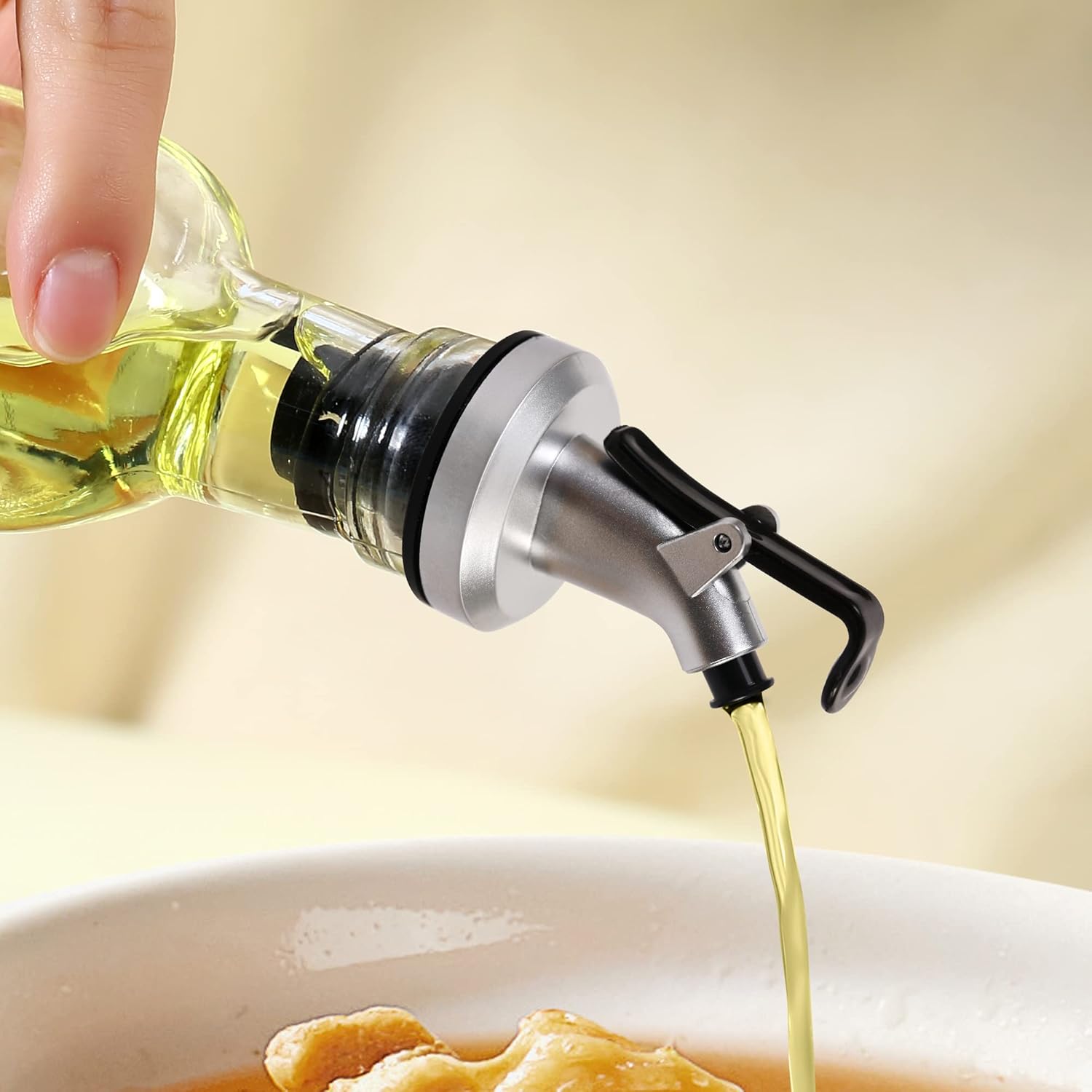 6 boquillas dispensadoras de aceite plateadas, boquilla dispensadora de aceite de oliva para tapón de botella, tapa a prueba de fugas para aceite,