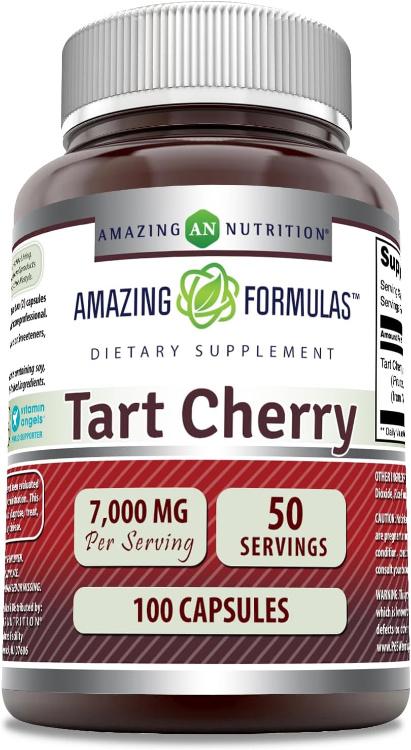 Amazing Formulas – Extracto de cereza ácida de 7000 mg por porción, suplemento en cápsulas, sin OMG, sin gluten, fabricado en Estados Unidos (100