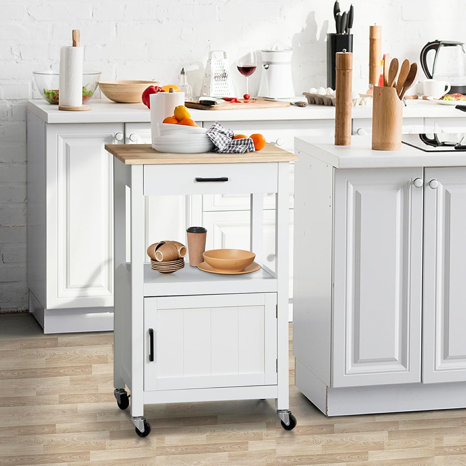 Nova Microdermabrasion Isla de cocina rodante con gabinete de una sola puerta, carrito de cocina con ruedas giratorias con estante de