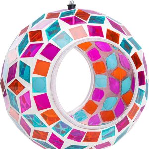 Comederos de vidrio para pájaros en el exterior, alimentador de pájaros de mosaico colgante, forma redonda volar a través del contenedor alimentador Comederos de vidrio para pájaros en el exterior, alimentador de pájaros de mosaico colgante, forma redonda volar a través del contenedor alimentador