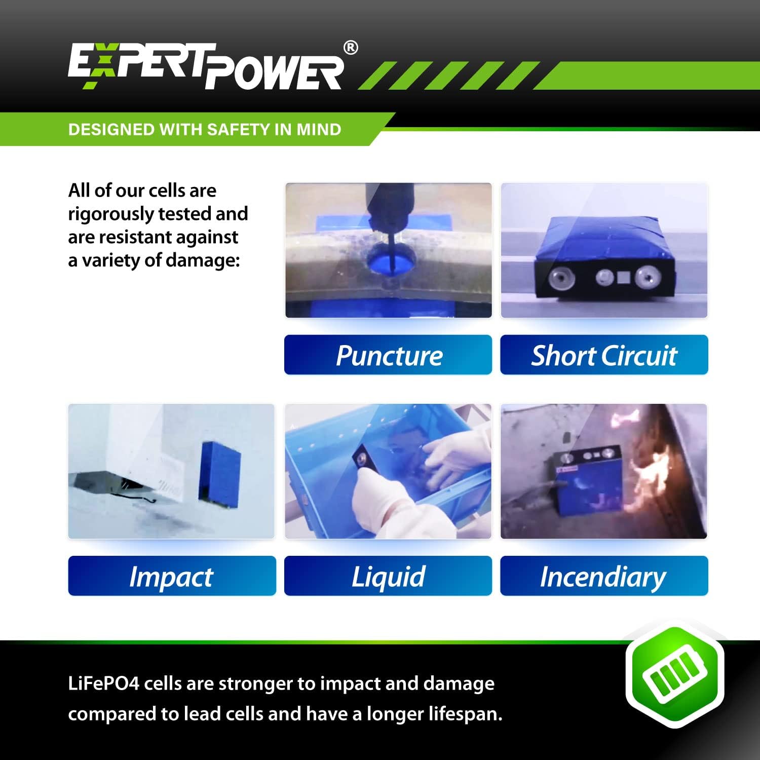 ExpertPower Paquete de 4 pilas de batería de litio LiFePO4 de 3.2 V 304 Ah  Ciclos de vida de grado A+ 4000-7000 y vida útil de 10 años  Ciclo