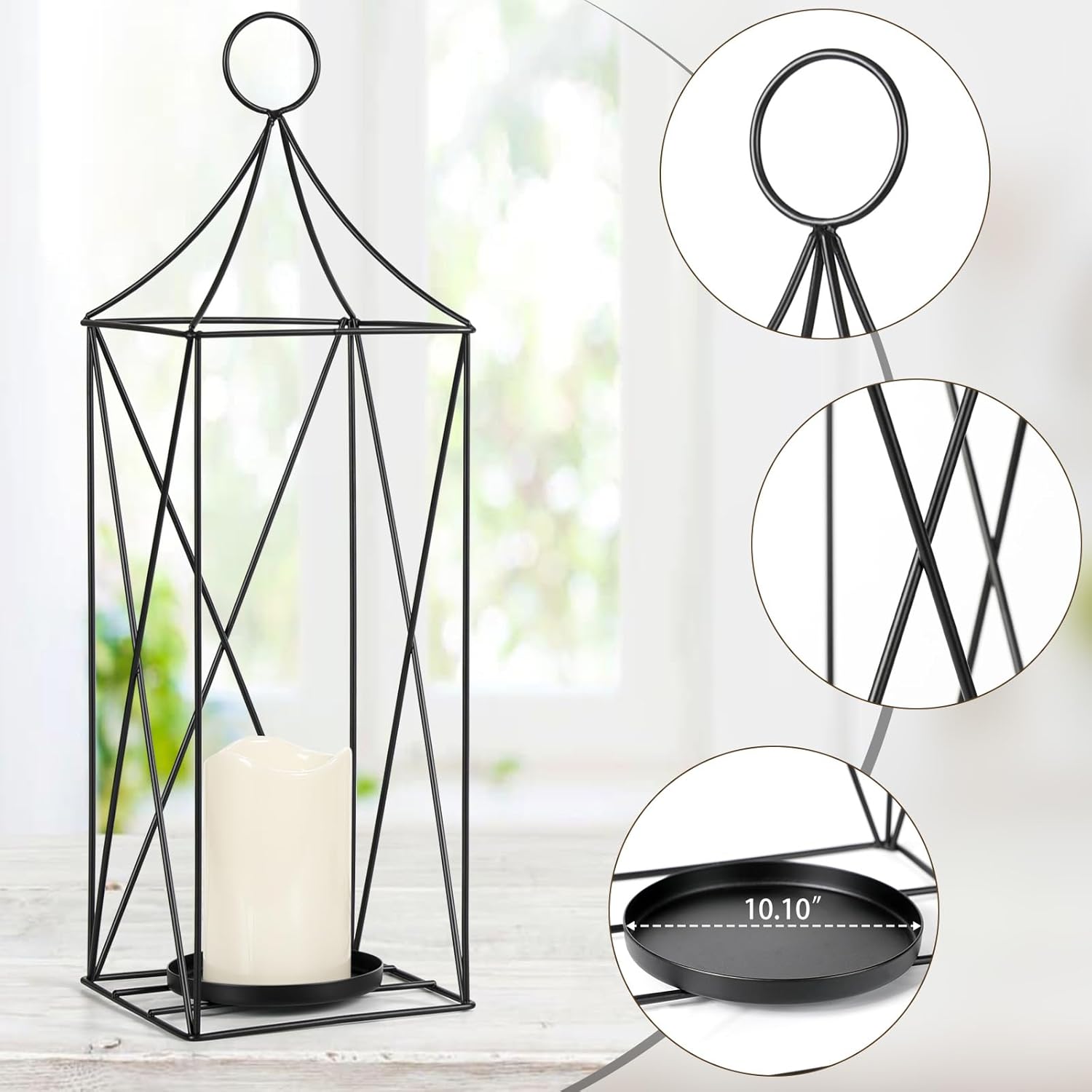Juego de faroles de metal altos de 3-24, 19 y 13 pulgadas, elegantes portavelas para bodas, fiestas y decoración de Navidad, uso en interiores y