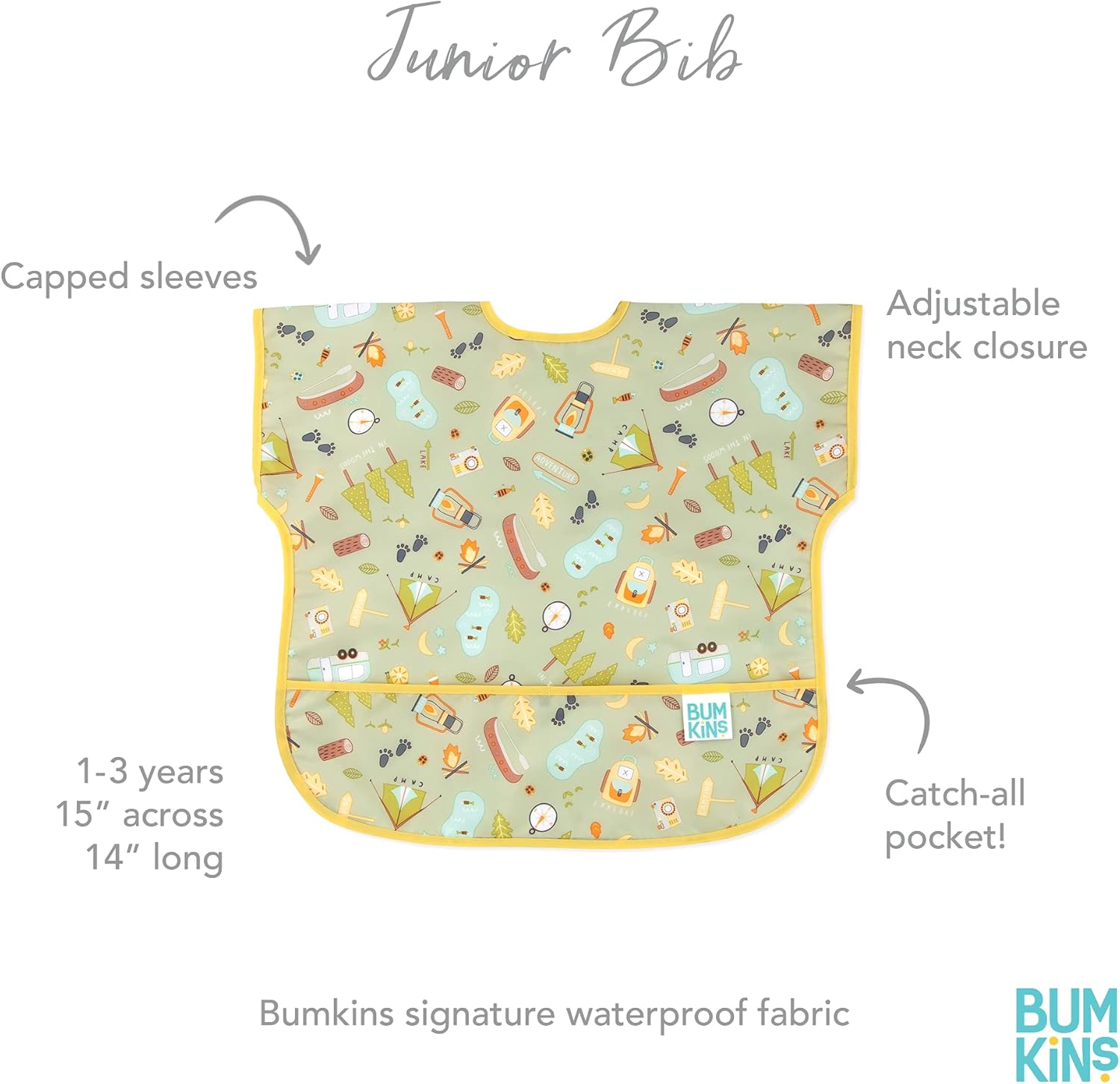 Bumkins Baberos para bebés y niños pequeños, baberos para niñas y niños, grandes para 1-3 años, babero impermeable de manga corta para niños