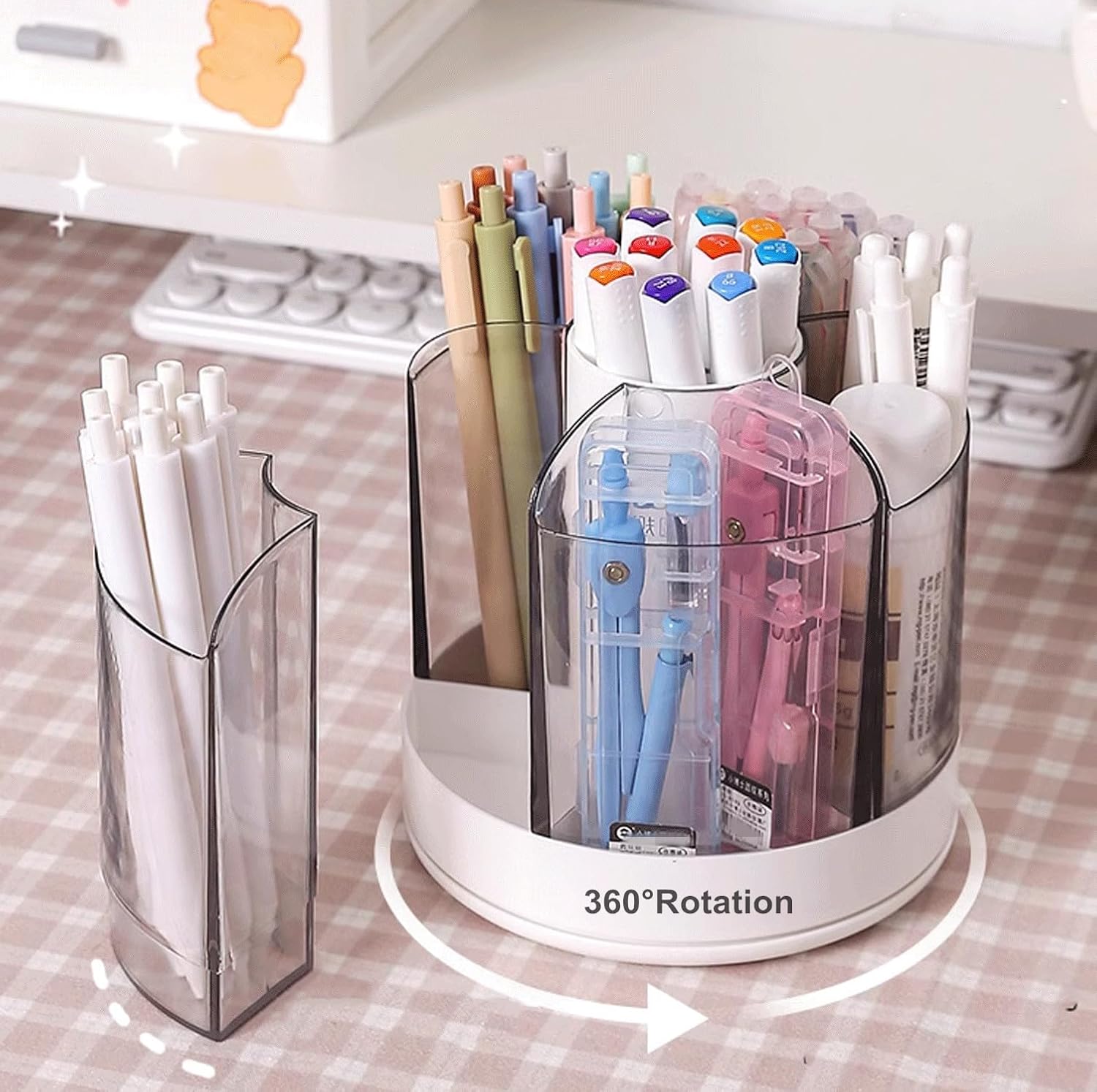 Organizador de brochas de maquillaje de 360 grados, diseño desmontable para suministros de tocador, 6 ranuras para bolígrafos, organizador de