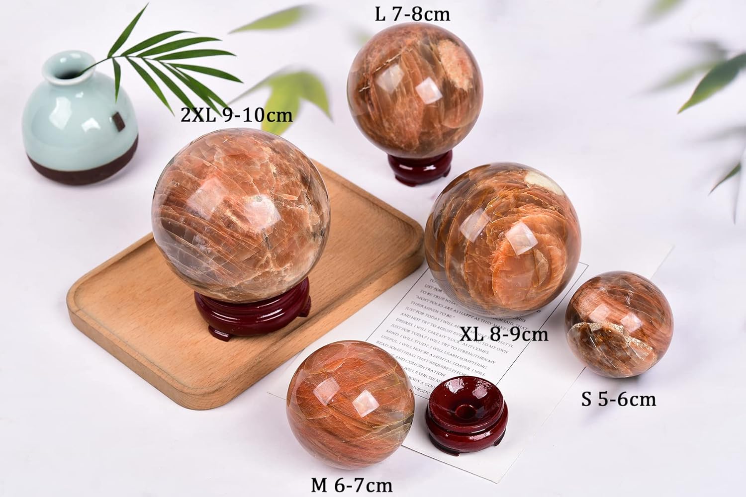 AMOYSTONE Bola de cristal grande de piedra lunar naranja natural, bola de cristales curativos, bola de adivinación de piedra pulida, bola decorativa