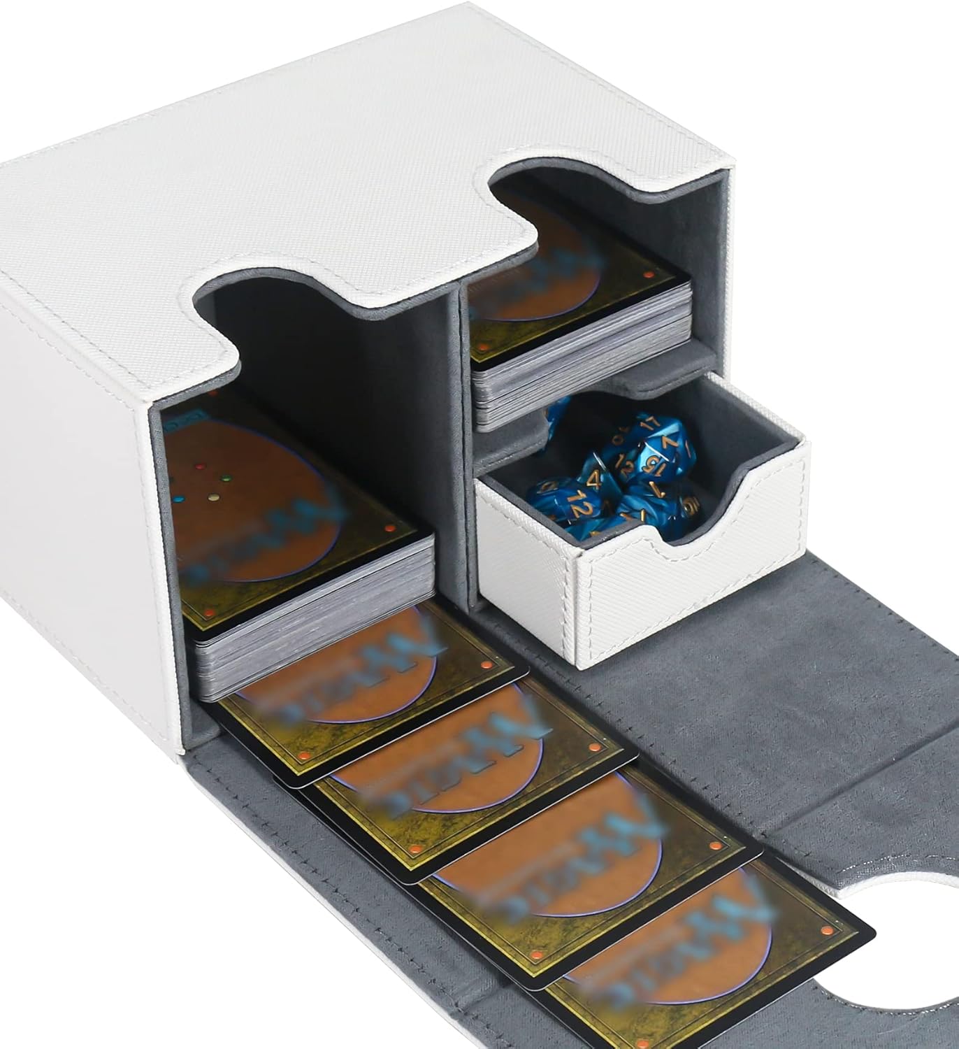 ZLCA Caja de cartas con bandeja de dados para tarjetas MTG, caja de almacenamiento de más de 200 tarjetas para TCG CCG, estuche de cuero sintético