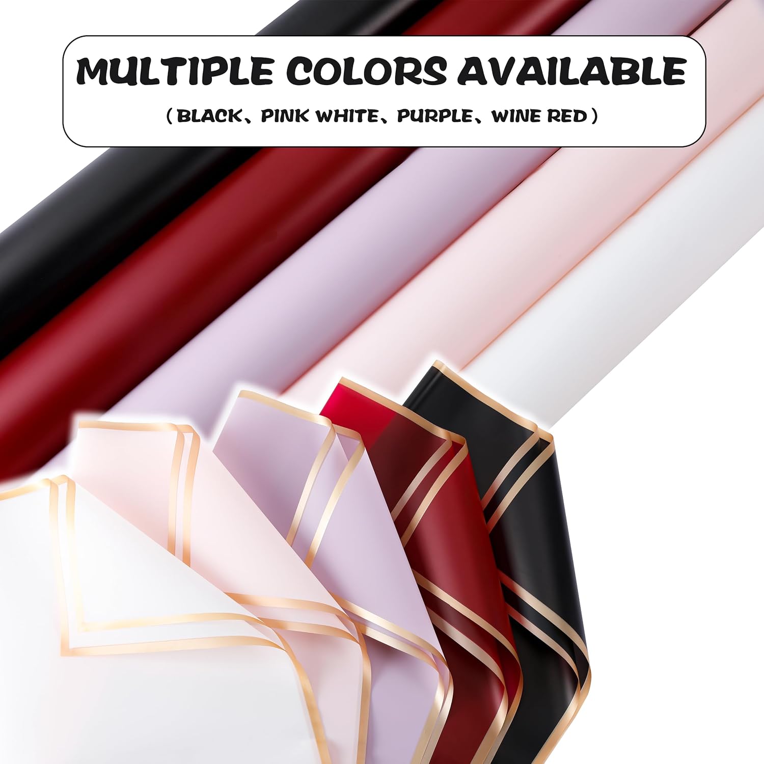Ramo de papel de regalo de flores rosas con diseño de borde dorado, estilo de papel coreano, papel de regalo de ramo impermeable, papel de regalo,