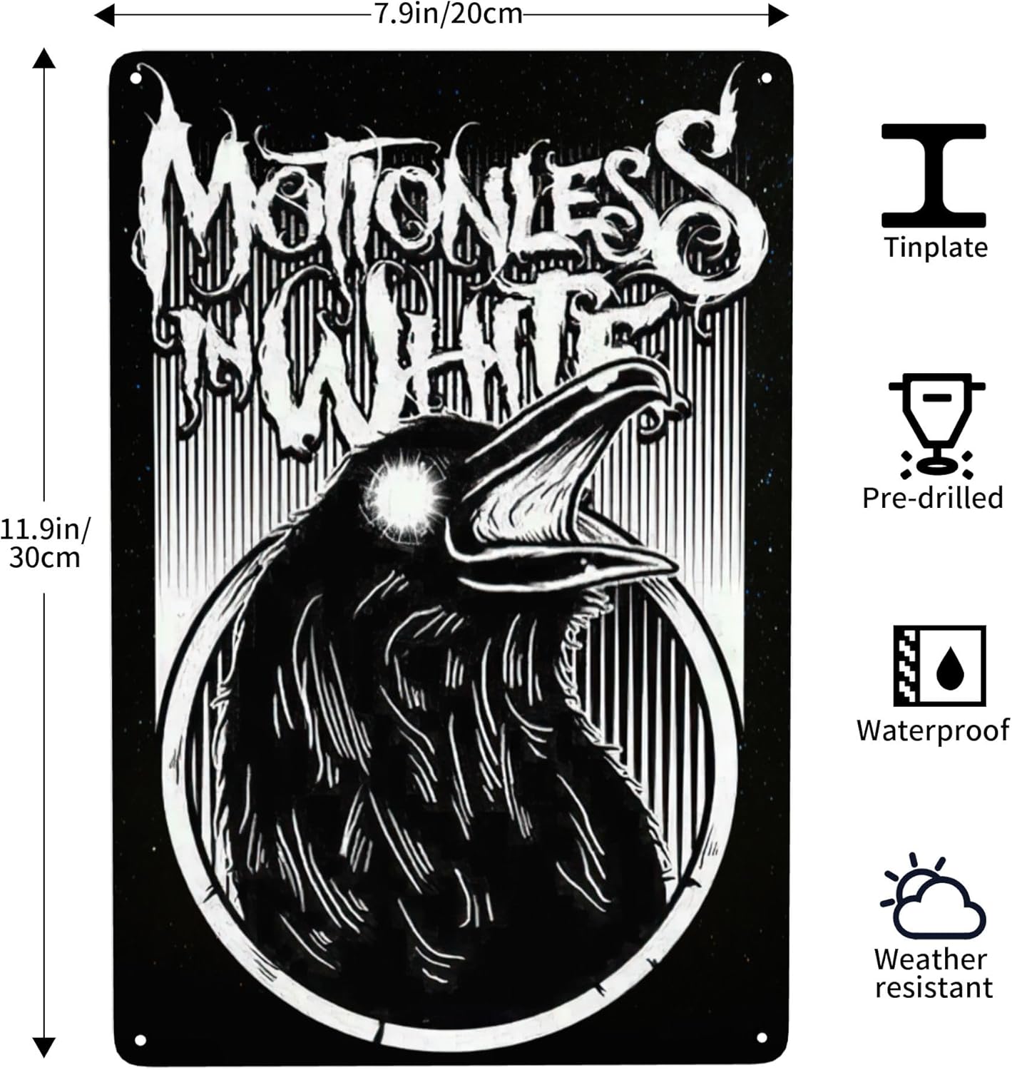 CASDAEL Motionless Music In Band – Letrero de metal vintage blanco para decoración de pared, pósteres artísticos para el hogar, sala de estar, café,
