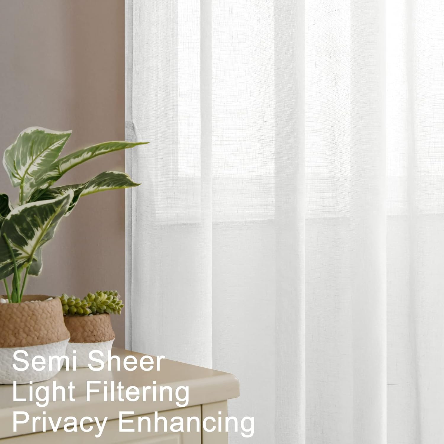 XWZO Cortinas traslúcidas de lino sintético de 72 pulgadas de largo para dormitorio, cortinas filtrantes de luz con bolsillo para cortinero, para