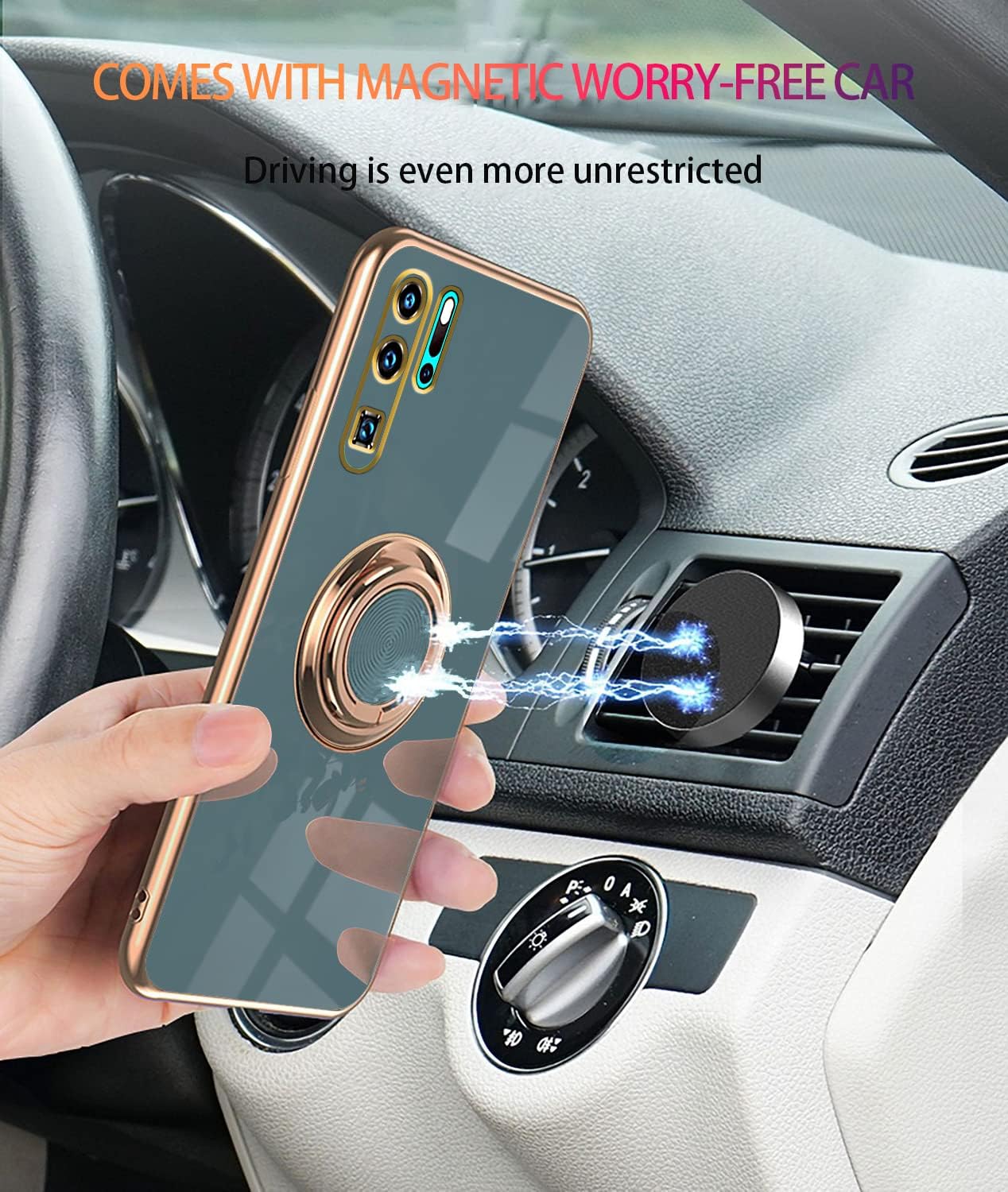 Wousunly Compatible con Huawei P30 Pro Case Ring Holder Magnet Green, Huawei P30 Pro Funda de teléfono Funda de silicona a prueba de golpes Funda