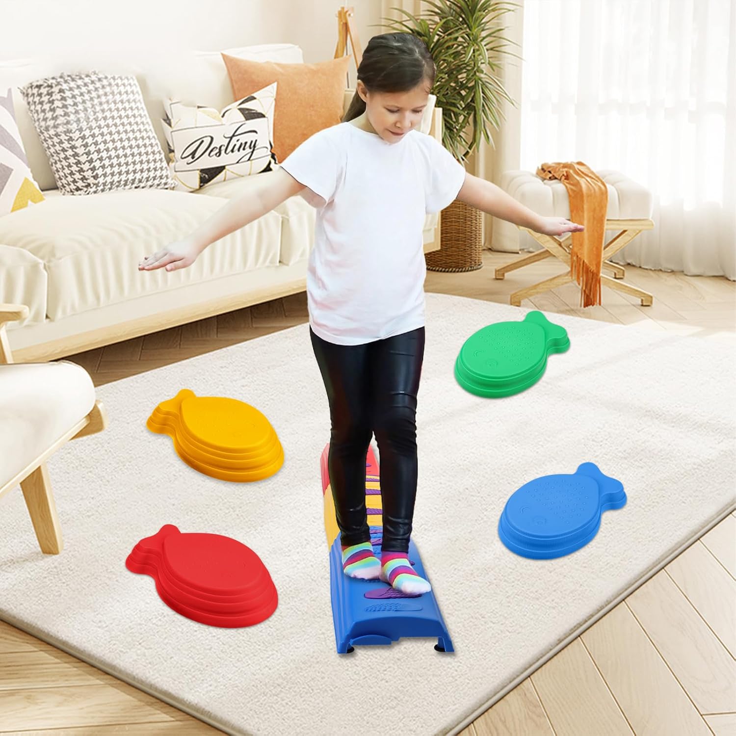 10 piezas de balanceo de piedras sensoriales para carreras de obstáculos en el patio trasero, incluye 4 haces de equilibrio, 6 piedras