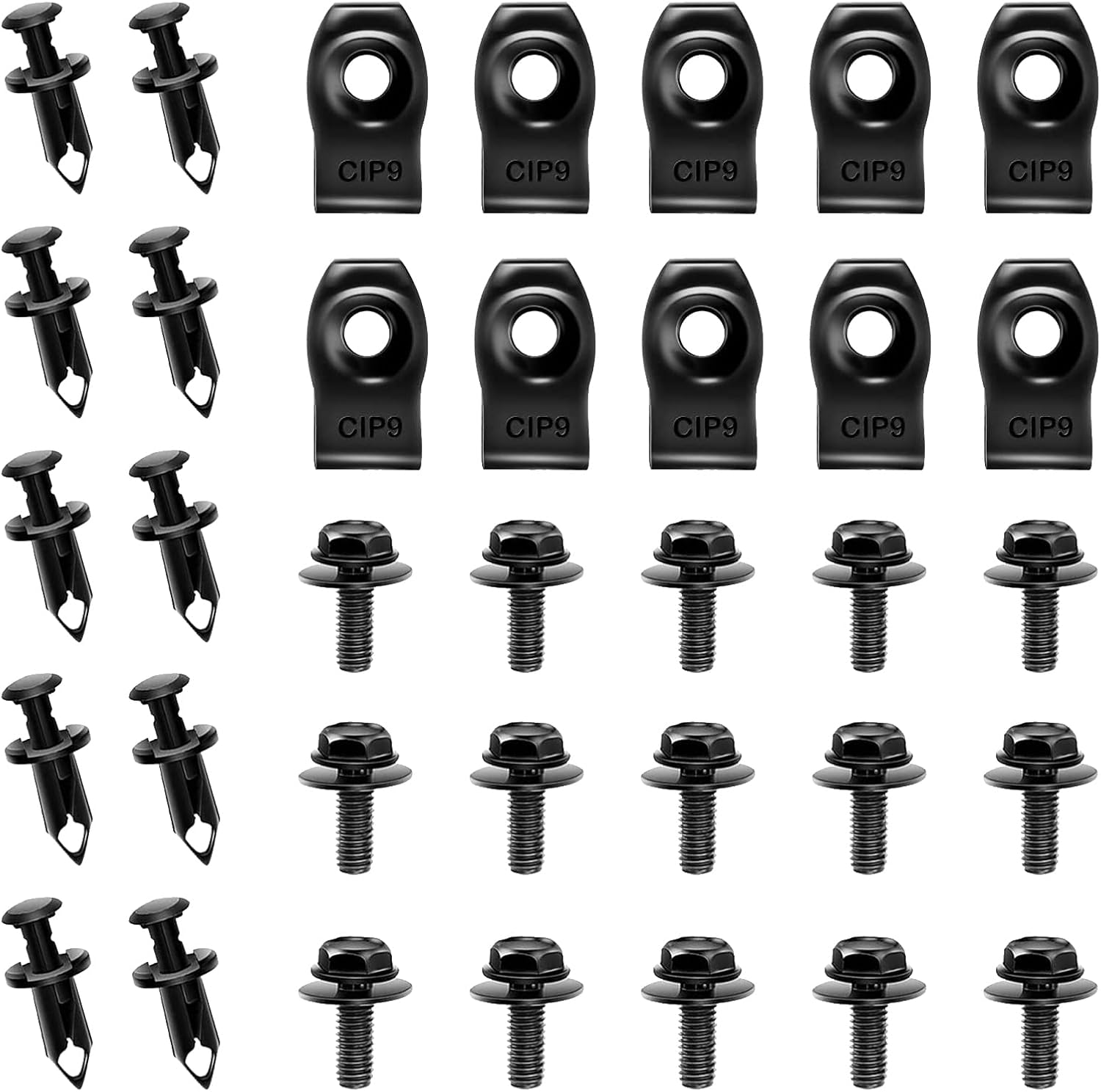 Fogfar Kit de 35 tuercas para guardabarros de automóvil, pernos de protección contra salpicaduras de capó, clips de empuje de remache de sujeción,