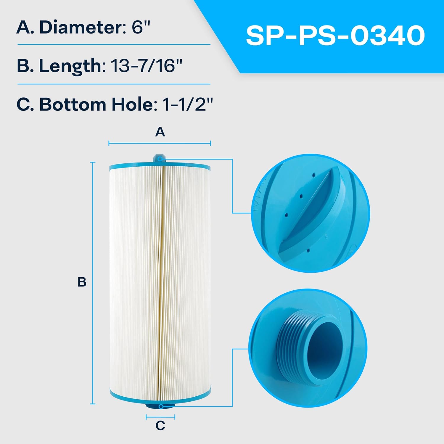 SpiroPure Reemplazo para Pleatco PTL50W-SV-P4 Unicel 6CH-50 Filbur FC-0340 Cartucho de repuesto para filtro de piscina de spa de bañera de