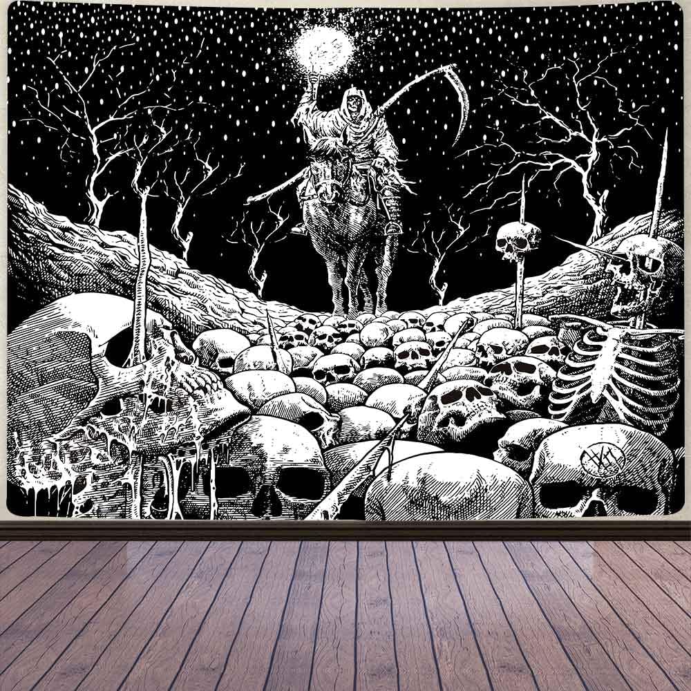 Grim Reaper – Tapiz de calavera de muerte de esqueleto para colgar en la pared de los hombres, para dormitorio, fantasía, tela de franela de 80 x 60
