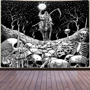 Grim Reaper – Tapiz de calavera de muerte de esqueleto para colgar en la pared de los hombres, para dormitorio, fantasía, tela de franela de 80 x 60 Grim Reaper – Tapiz de calavera de muerte de esqueleto para colgar en la pared de los hombres, para dormitorio, fantasía, tela de franela de 80 x 60