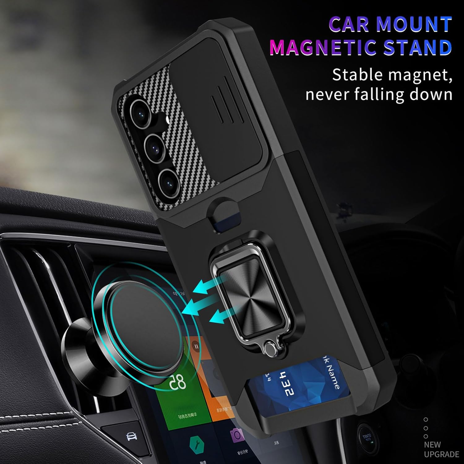 Jusy Funda tipo cartera para Samsung Galaxy S23 FE y 2 protectores de pantalla, con funda deslizante para cámara, ranura para tarjetero y anillo