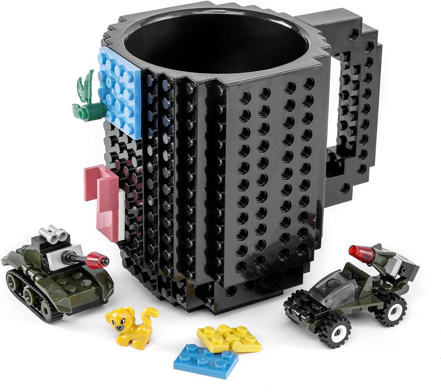 Taza de café con diseño exclusivo de bloques de ladrillos incorporados, compatible con Lego idea de regalo para día de San Valentín, cumpleaños,