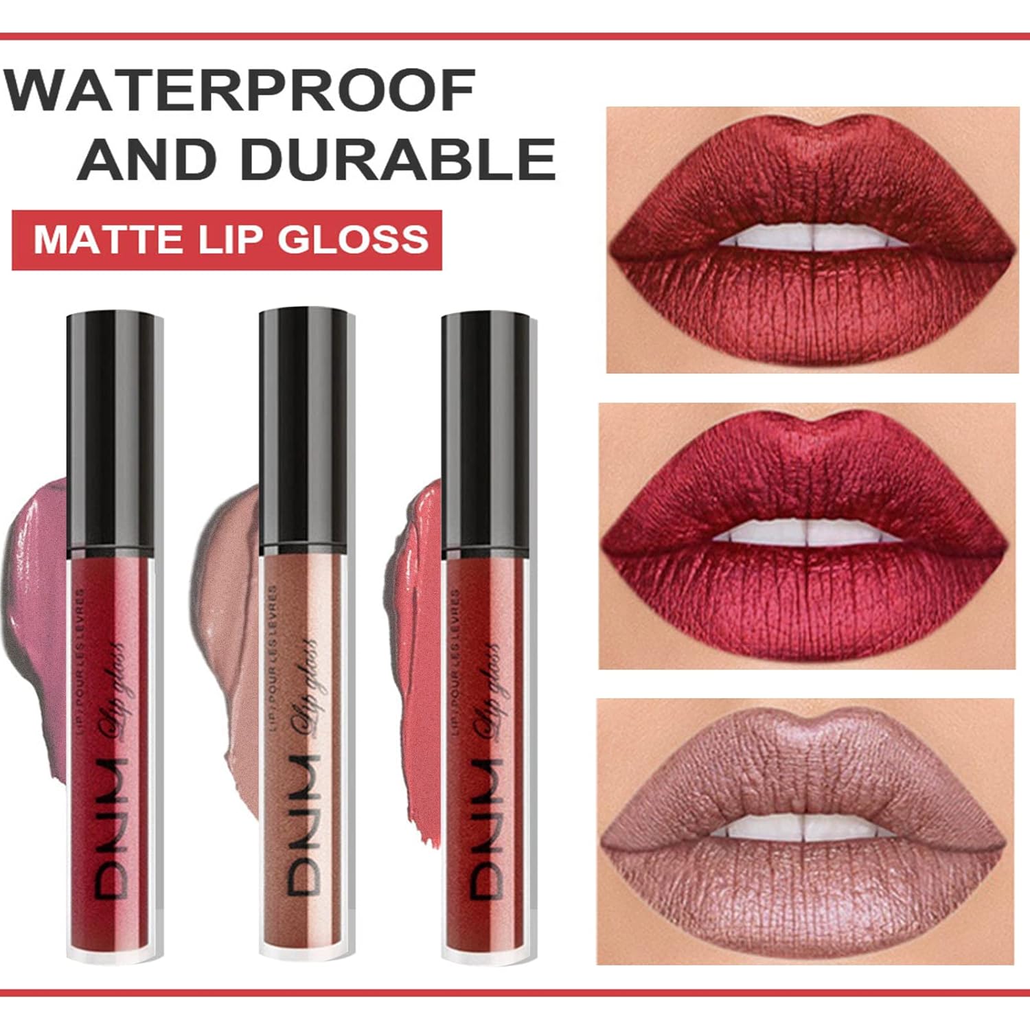 COOSA Kit de 3 vasos antiadherentes de lápiz labial líquido mate las 24 horas, impermeable, mate, de larga duración, para mujeres, juego de