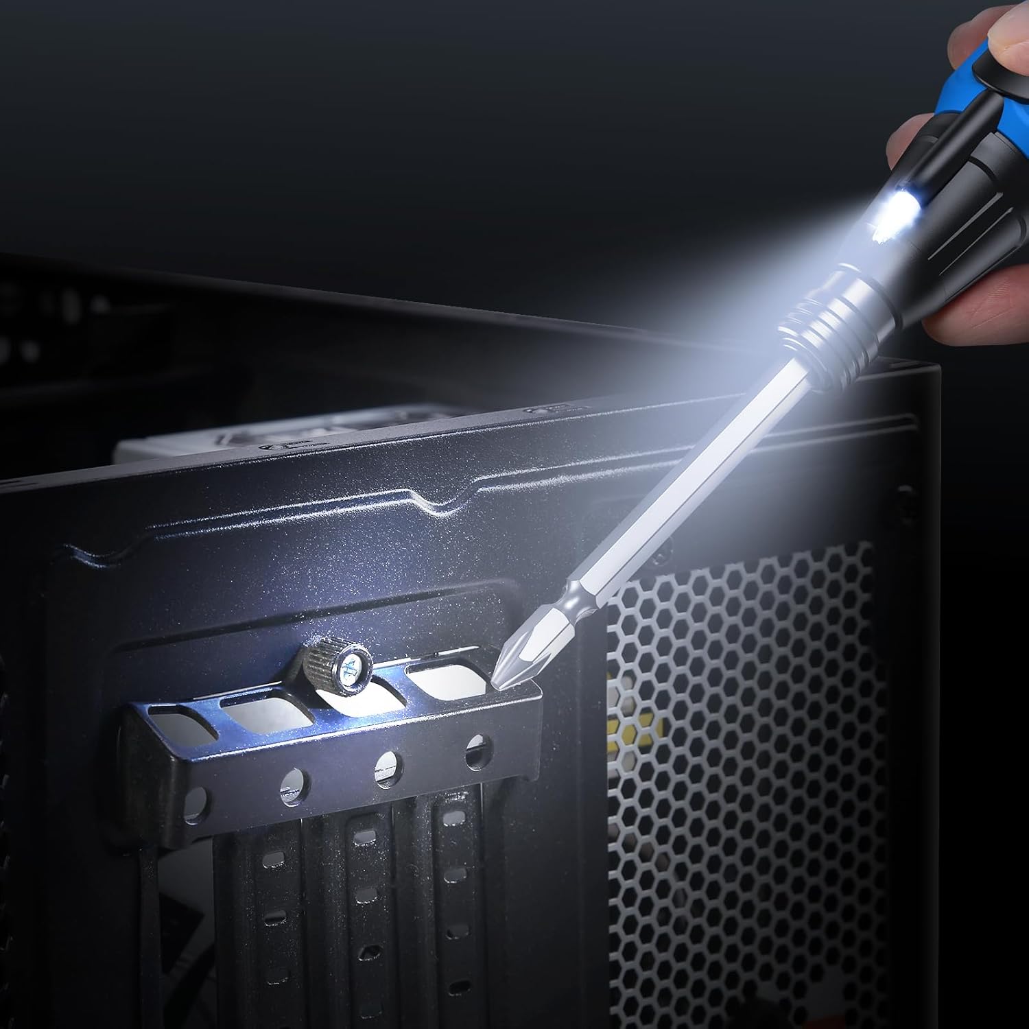 Destornillador eléctrico inalámbrico, mini juego de destornilladores eléctricos con 10 puntas, soportes para puntas, luz de trabajo LED, cable de