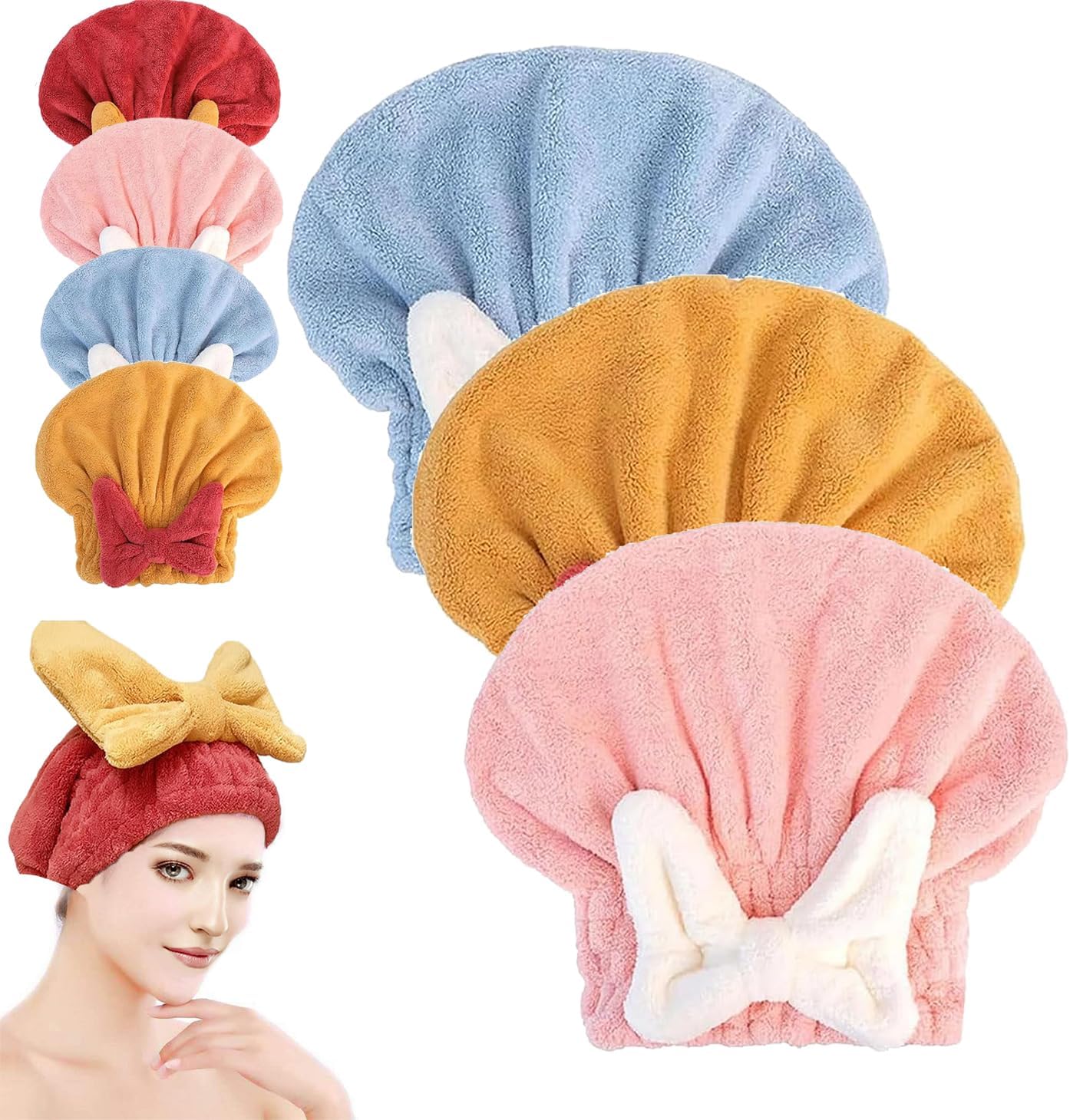 LONGLUAN Toalla de pelo súper absorbente para cabello húmedo, toalla de microfibra de secado rápido, gorro de ducha con nudo de lazo súper