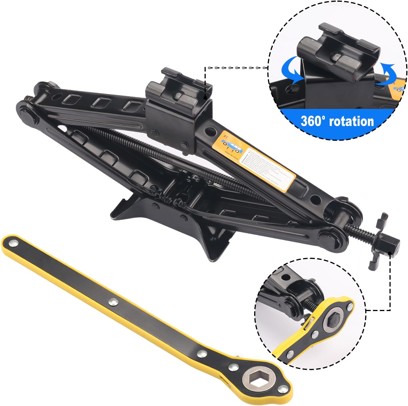 Gato de tijera de 2 toneladas para automóvil, con manivela de mano herramienta de reparación portátil resistente al óxido para automóvil, SUV,