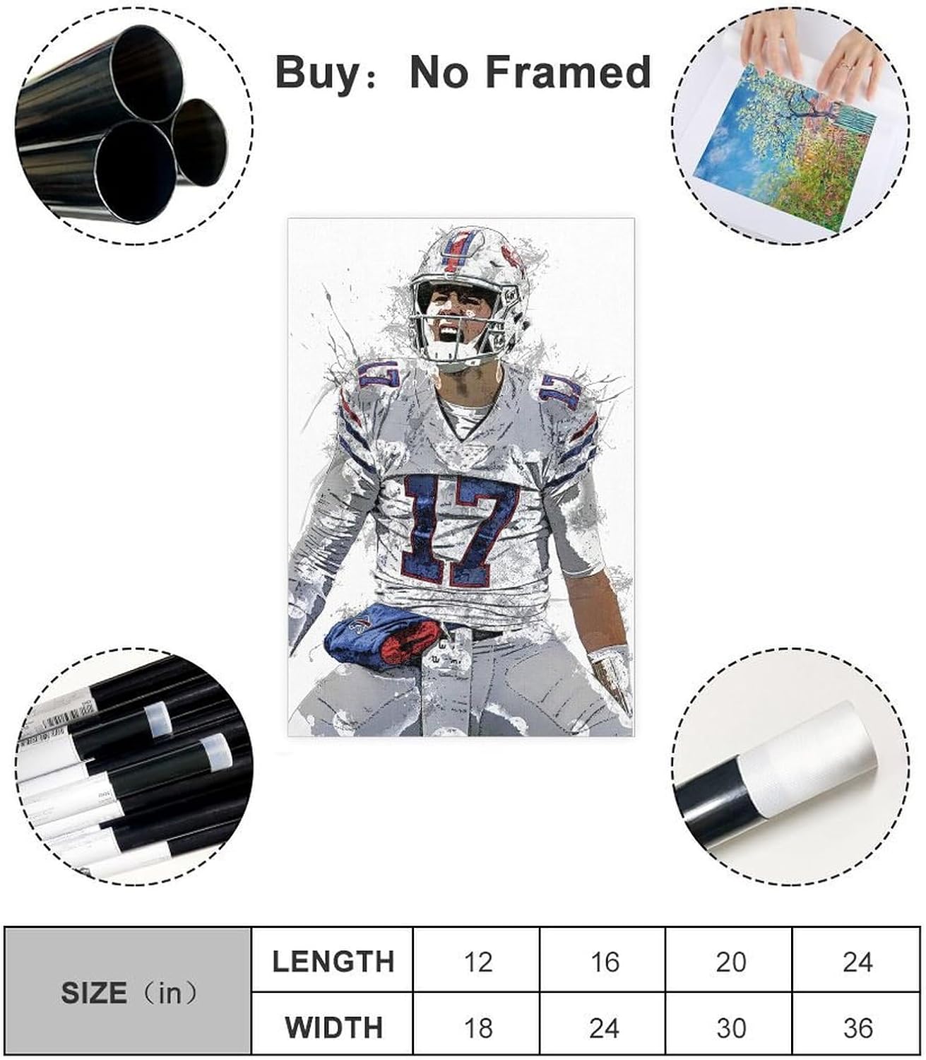 BAVIEN Josh Allen – Póster de fútbol americano con 8 lienzos para decoración de pared, pintura para sala de estar, dormitorio, sin marco 12 x 18